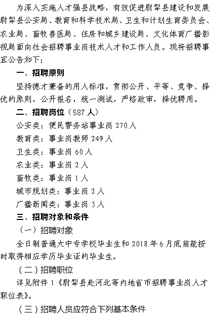 新疆尉犁縣2018年招聘事業崗工作人員簡章