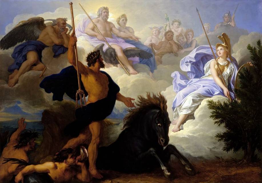 还有一次,他和智慧女神雅典娜争当希腊一座新城的守护神