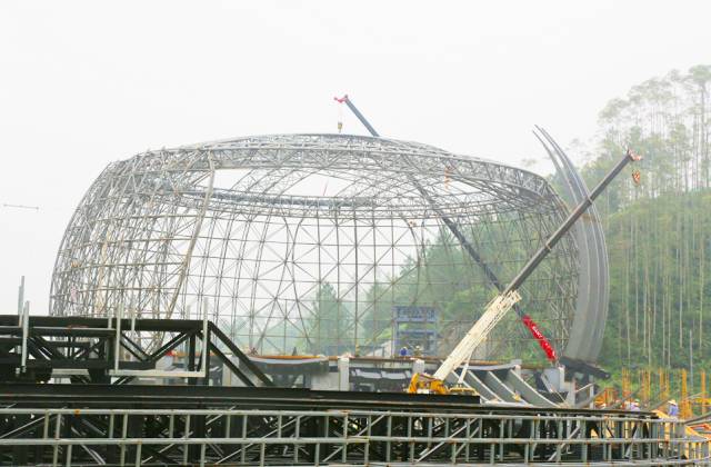 新兴禅境园实景演出区水上莲花剧场建设现场