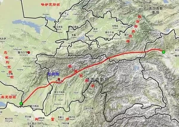 土乌边境,将走南线山区,通过乌兹别克斯坦,塔吉克斯坦和吉尔吉斯斯坦