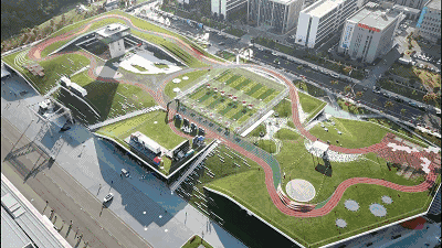 宝马娱乐杭州建成第一条屋顶跑道红绿橙三种颜色