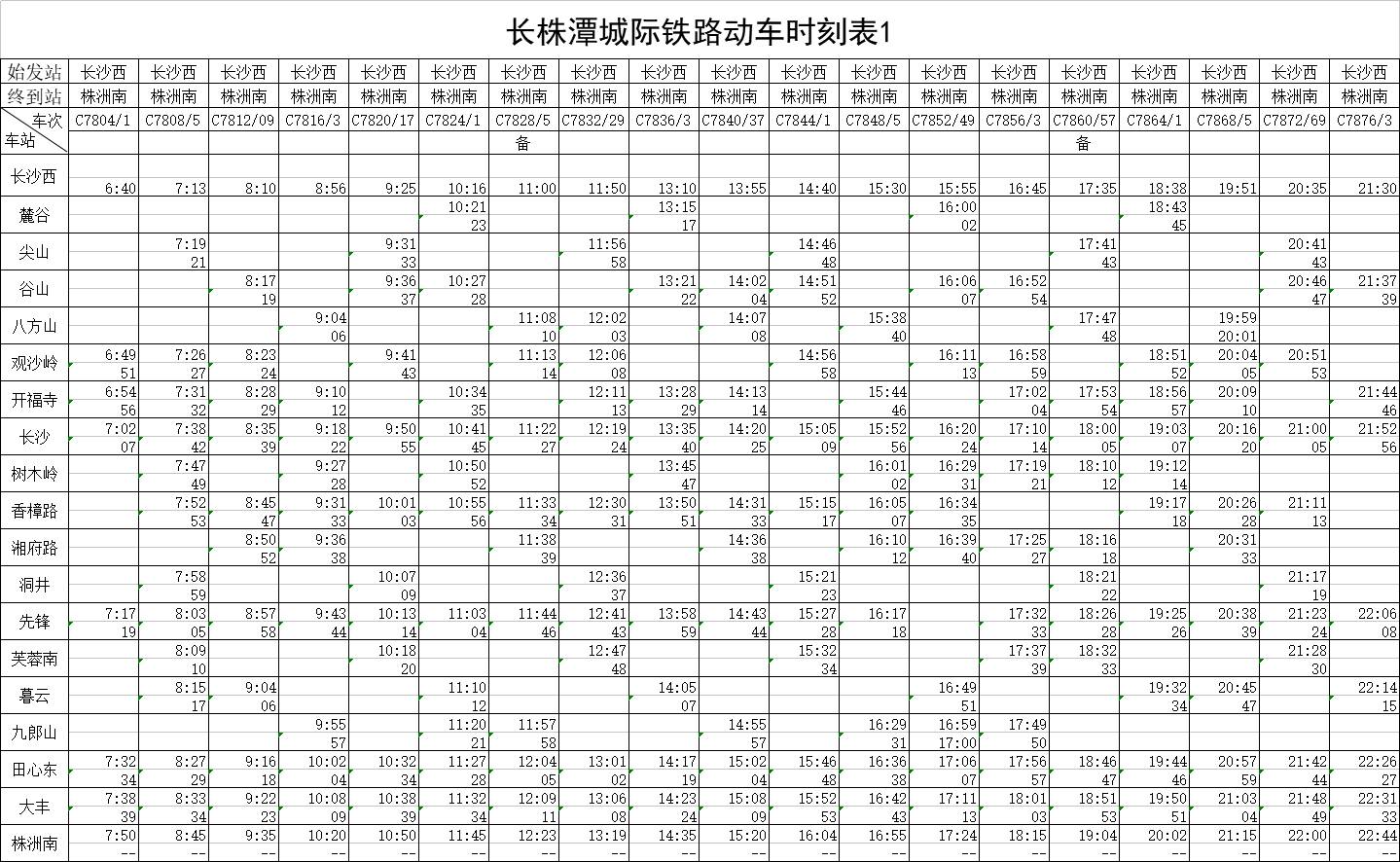 长沙城铁线路图时刻表图片