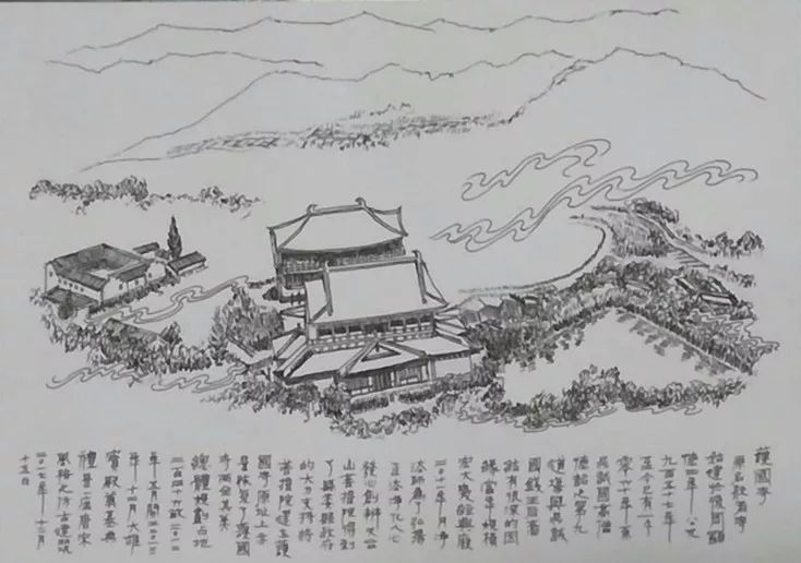 天台赤城山简笔画图片