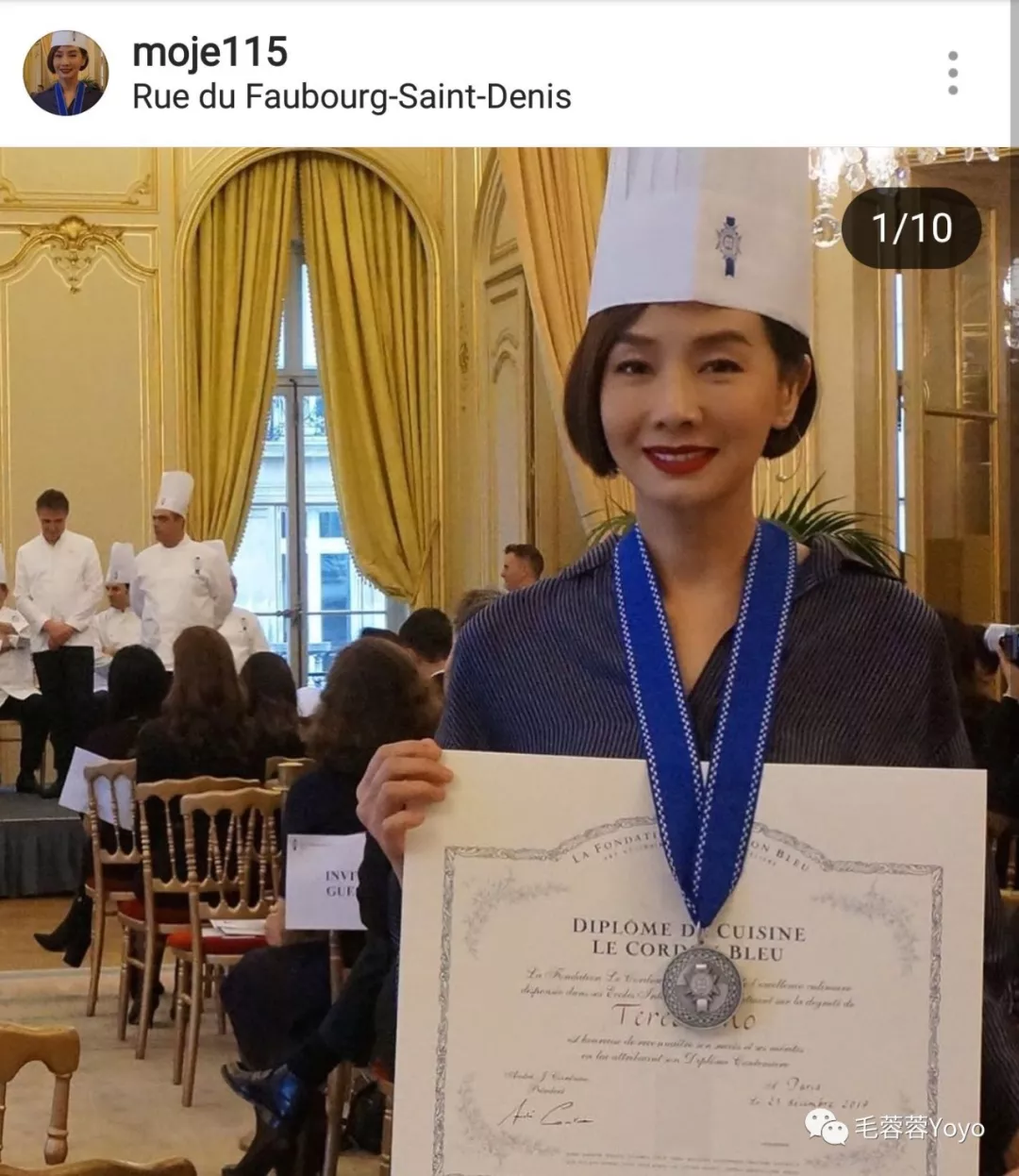 的照片,并留言﹗毕业了 三个学期横跨两年去完成的法国蓝带厨艺课程
