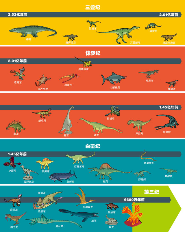 《恐龙时代》以时间轴为线索,呈现恐龙的进化过程以及古生物学家的科