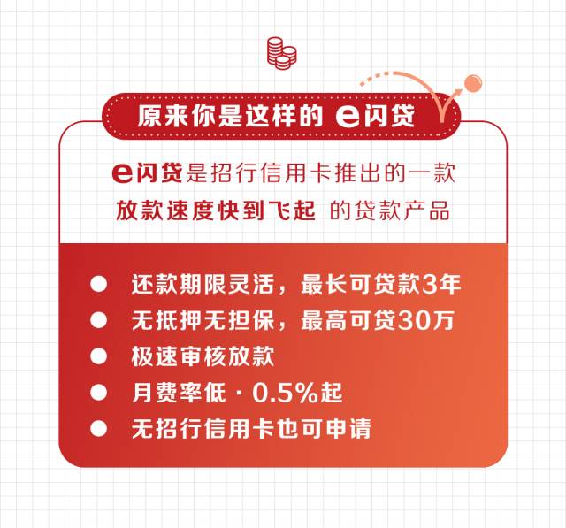 5%起,还有招行专属客服贴心上门服务,这么赞的e闪贷,您绝对值得拥有啊