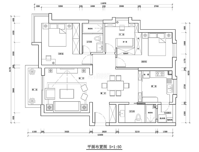 cad客厅天花布置图图片