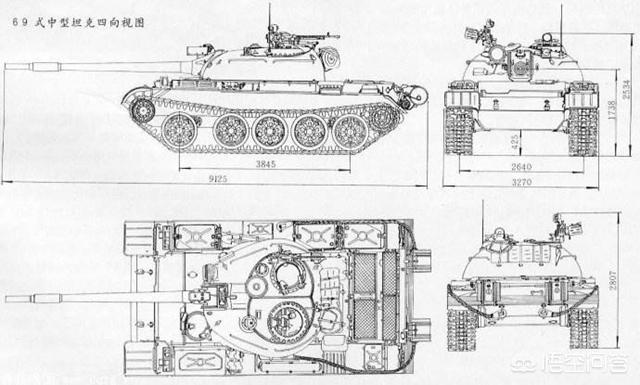 图为国产69式中型坦克线图69式坦克是在59式坦克基础上自行改进设计的