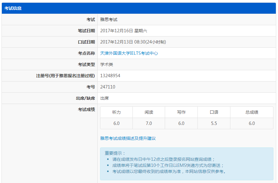 雅思成绩6.0图片