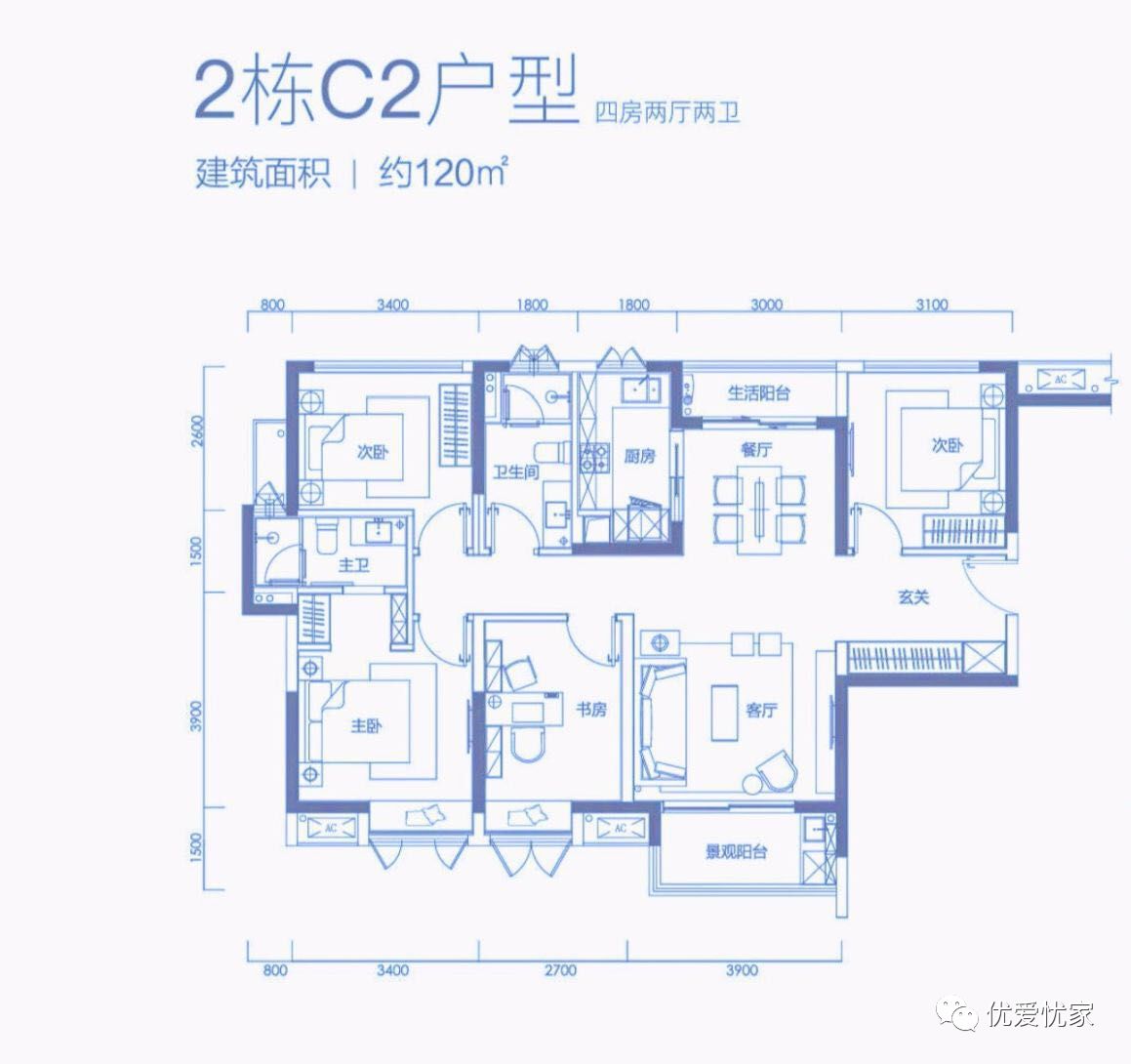 25㎡3房2厅1厨房2卫在售户型:价格:38000~42000元(带5000元㎡精装