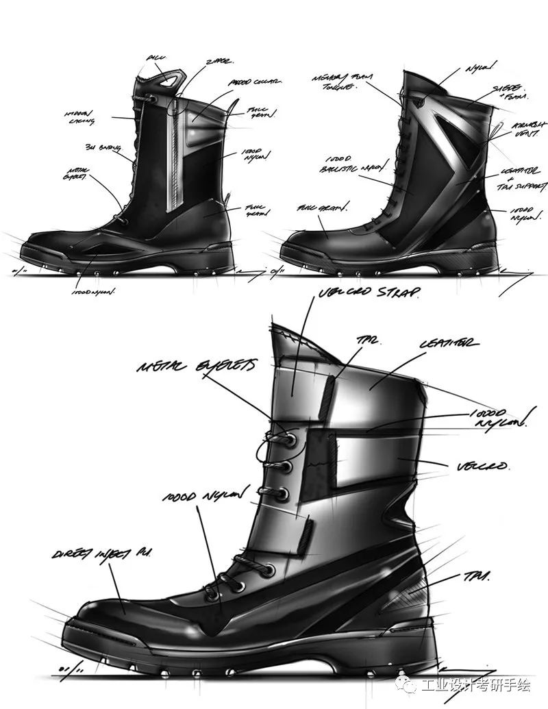 鞋靴设计从对现有产品的理解再到全新的设计内含丰富的草图