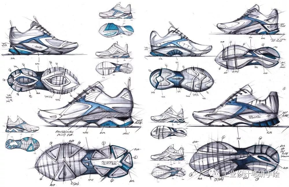 鞋靴设计从对现有产品的理解再到全新的设计内含丰富的草图