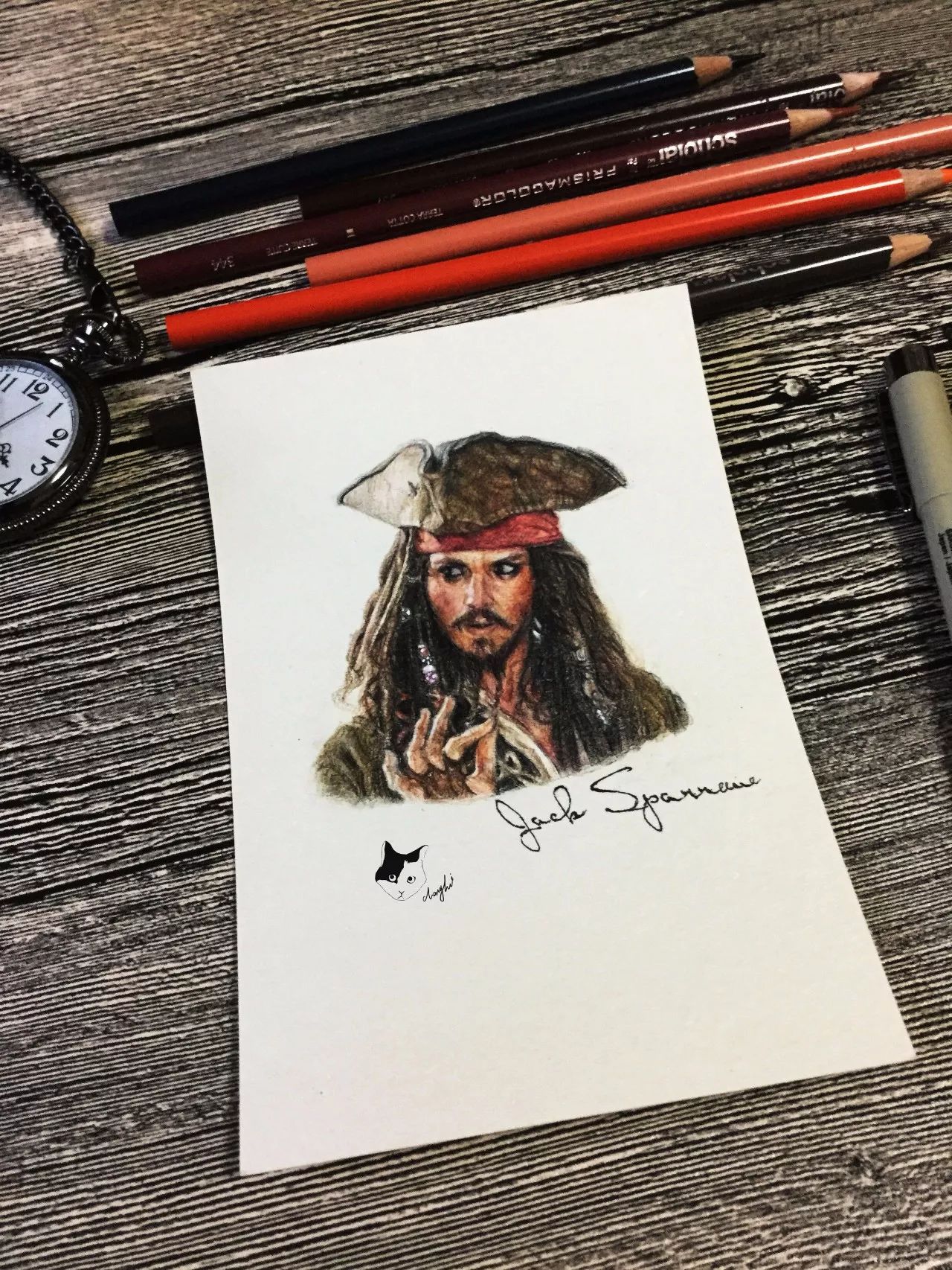 巧克力彩铅手绘理发师陶德彩铅手绘加勒比海盗因为地平线一直在那