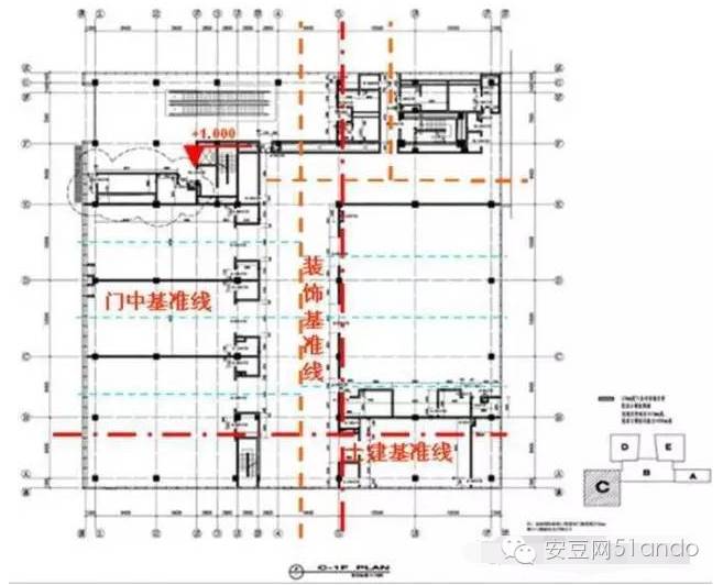 裝修單位進場後,項目部根據與土建單位移交的軸線,控制線以及標高線