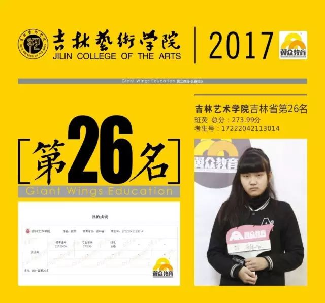 2017翼众教育[吉林艺术学院]校考成绩(吉林省学员)2017翼众教育[吉林