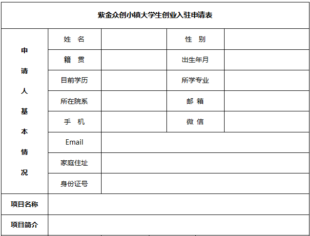 入驻申请表