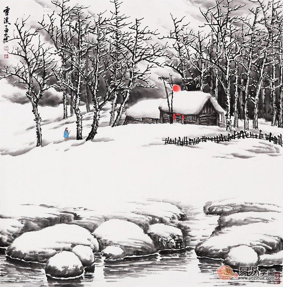 吴大恺最新力作斗方雪景山水画藏品《雪溪》作品出自:易从网