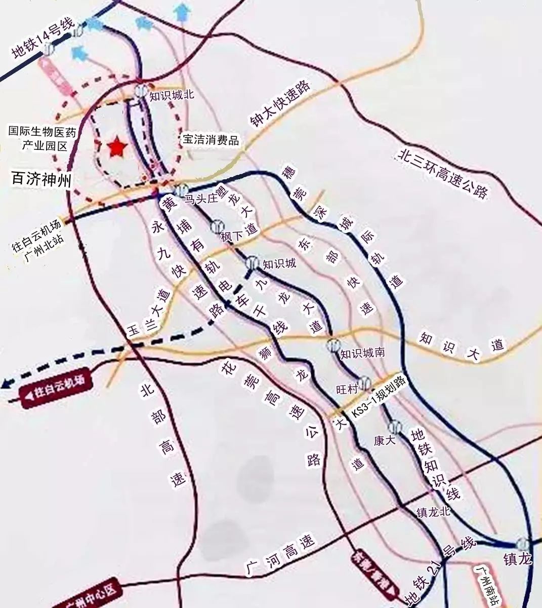 區內組團四個方向的交通路網將打通黃埔到廣州市區,白雲機場黃埔區