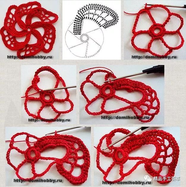 收藏各种各样的精美的钩针风车花花样图解