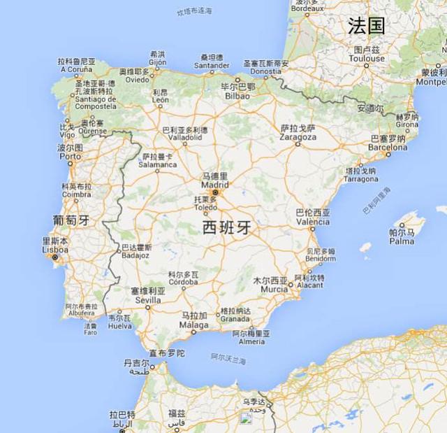 西班牙的位置地图图片