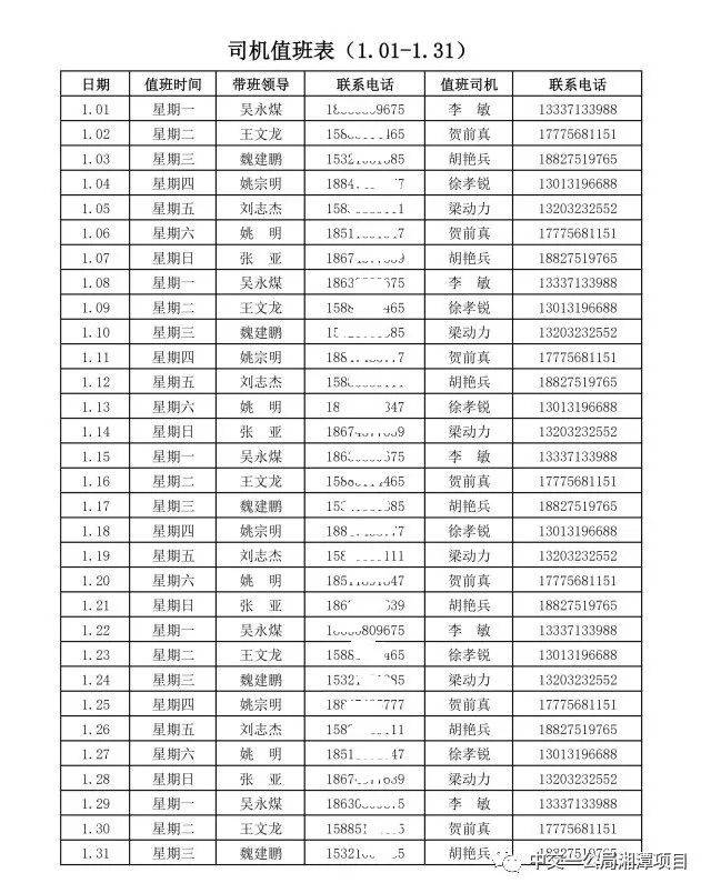 司机值班表图片