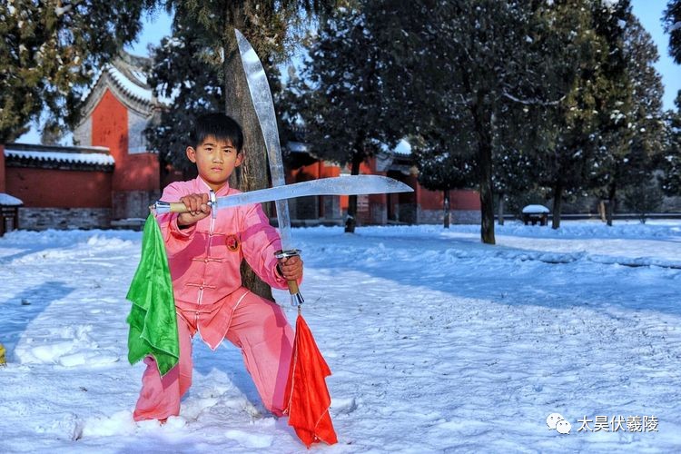 太昊陵景区西四观前的雪地上,河南省武术协会副主席,淮阳豫东少林文武