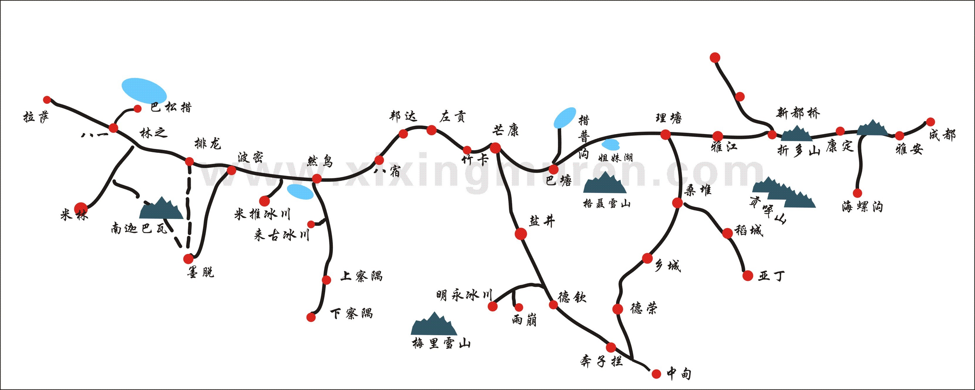 川藏北线自驾游路线图图片