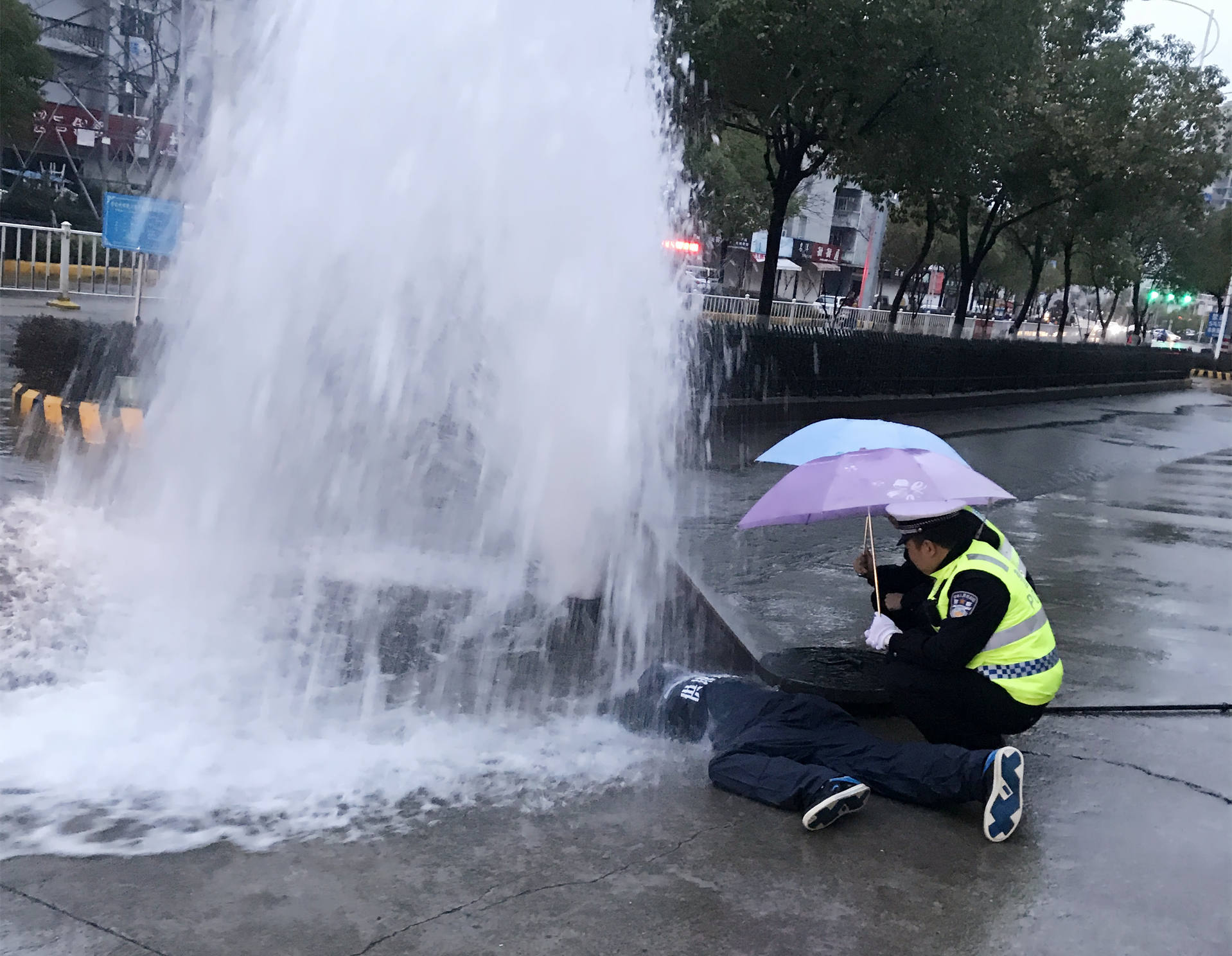 湿透撑伞图片