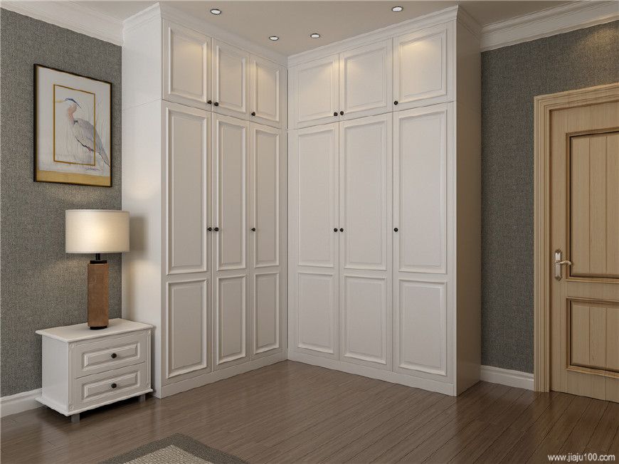 在卧室中,如果户型结构中存在转角或不规则空间,可以定制l型衣柜提高