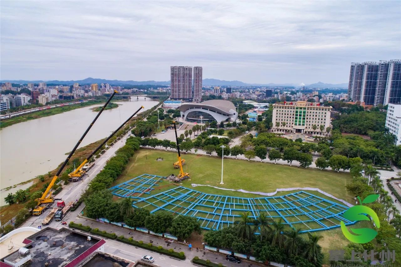 航拍鉴江音乐喷泉施工现场,化州又一地标即将美丽绽放