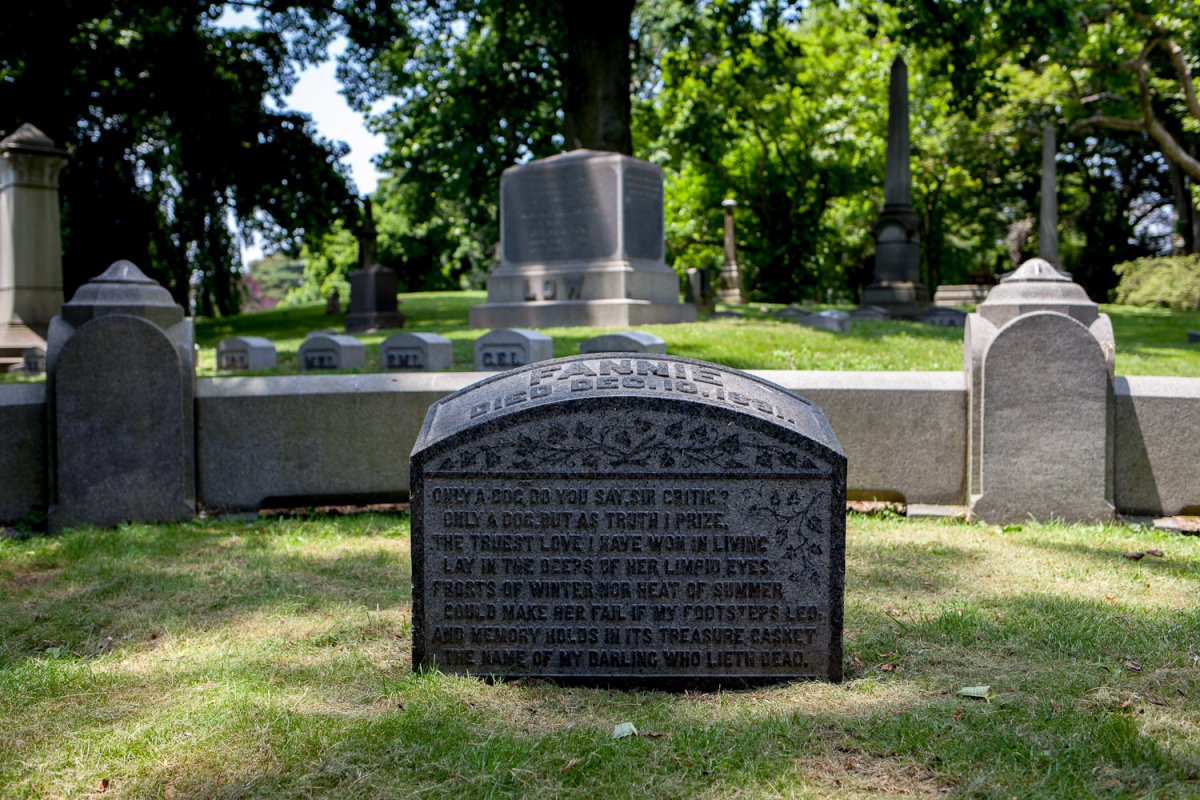 伊莱亚斯·豪家族墓园的后面,他的小狗也有一块墓碑
