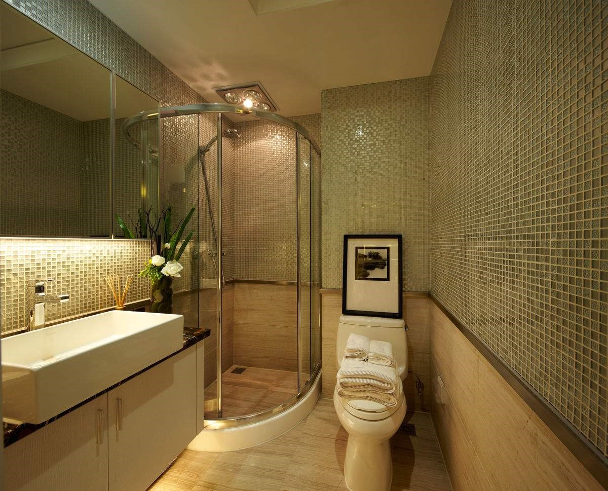 卫生间常常是一套房间内装饰变化较多的区域,墙面装饰材料可用到瓷砖
