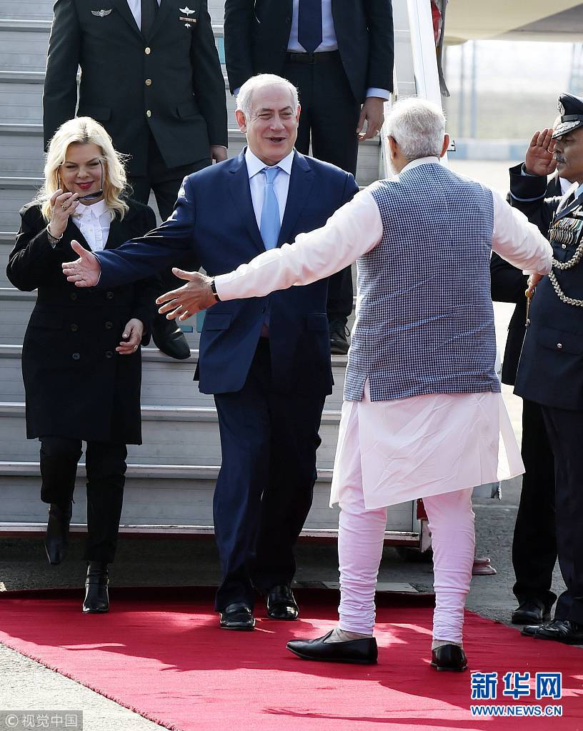 当地时间1月14日,印度新德里,以色列总理内塔尼亚胡抵达印度展开访问.