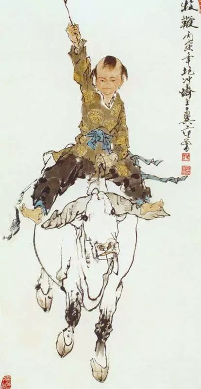 《牧鞭》范曾,1986年,纸本设色,137cmx69cm,中国美术馆藏
