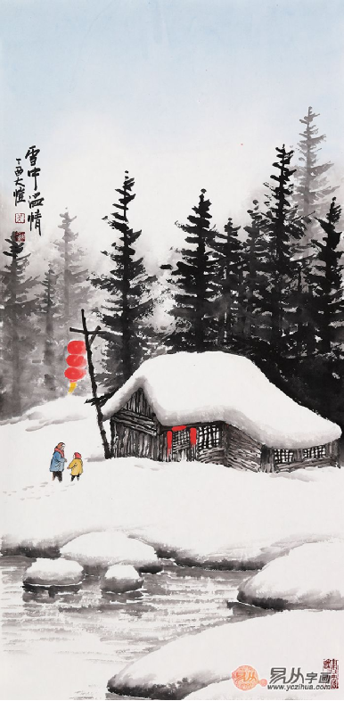 吴大恺雪景山水画作品真迹解读丰雪迎新年