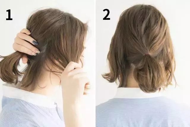 3&4:将耳朵一边的头发一直旋转至马尾处,刘海处可以稍微留出一些碎发