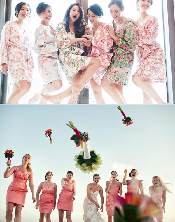 四种新娘伴娘创意婚纱照 伴娘团闺蜜团照片