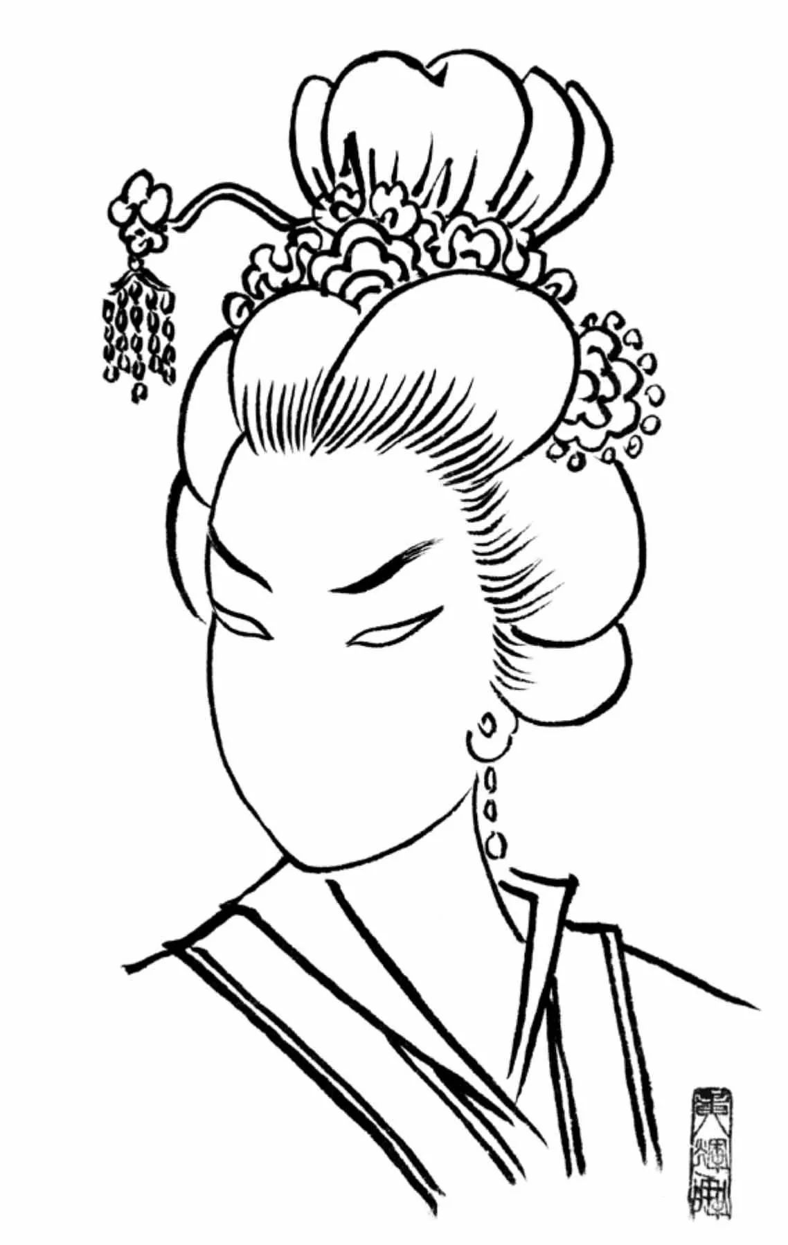 古代美女五官线描画法图片