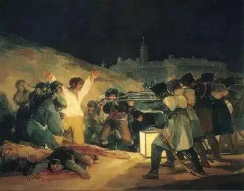 戈雅《枪毙起义者》这幅画明显引用了戈雅的枪毙起义者的形式,并运用