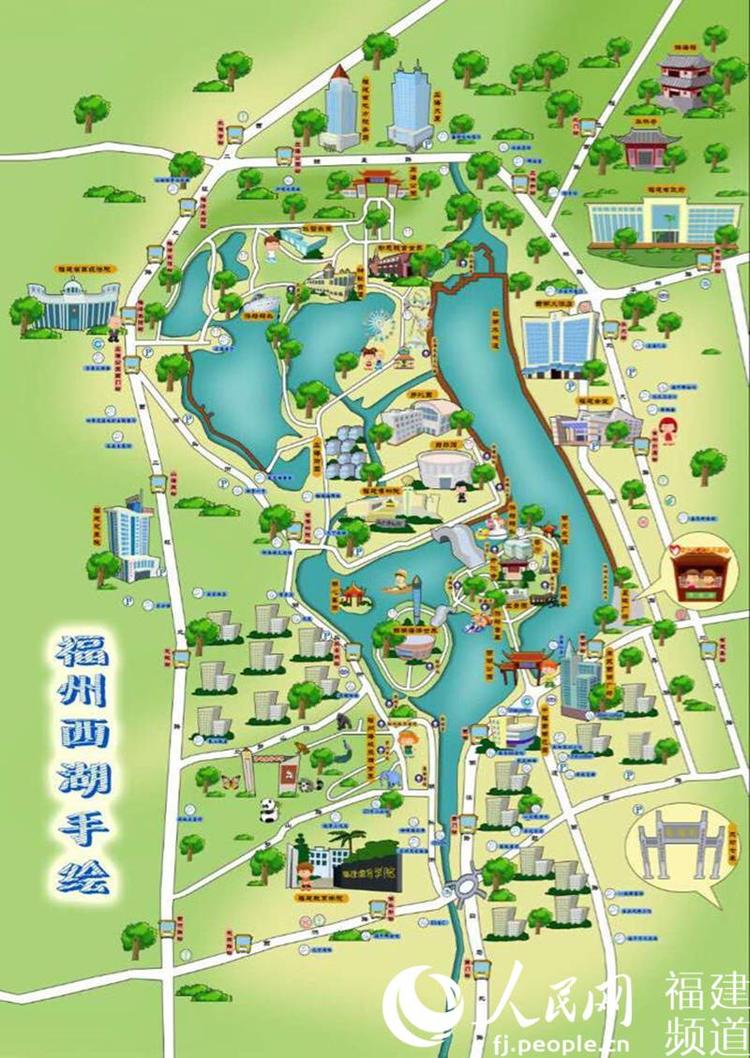 福州西湖公园手绘地图图片
