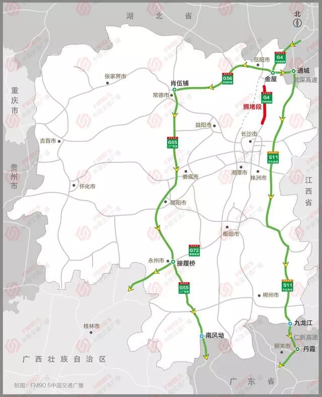 在s31宜凤高速行驶约3公里后,在黄沙枢纽转s61岳临高速北上