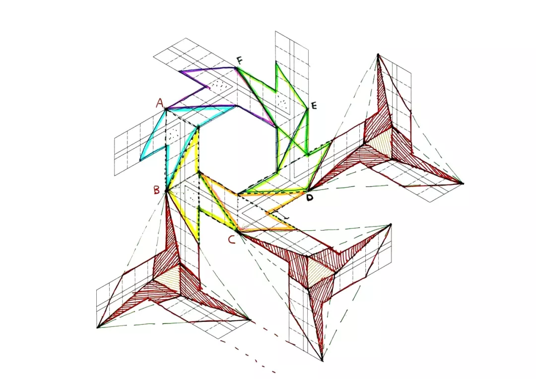 從環路可以看到建築的屋頂,就像一個巨大的黑色摺紙.