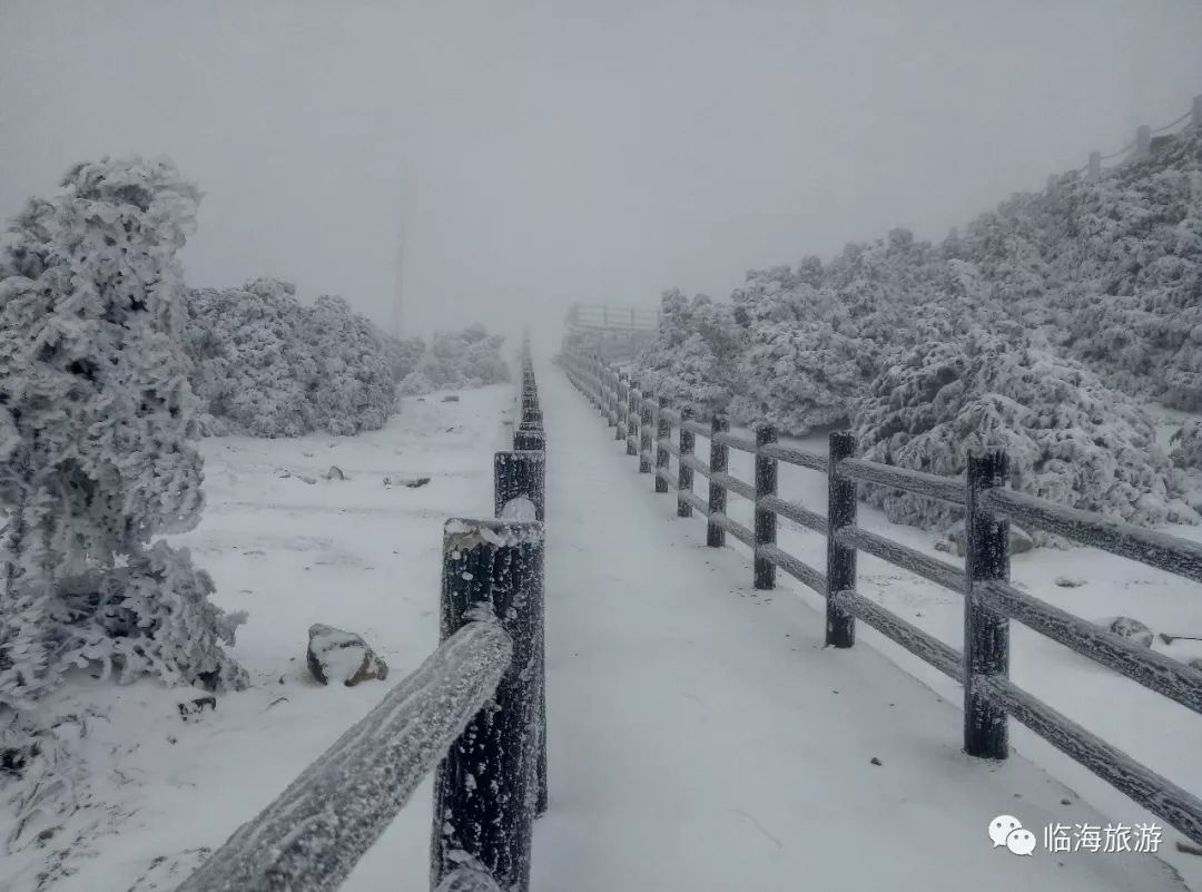 临海羊岩山雪景图片