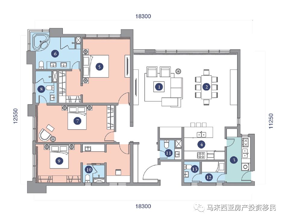 176平:3房,2厅,4卫,中西双厨房,保姆间带卫浴提供:b户型