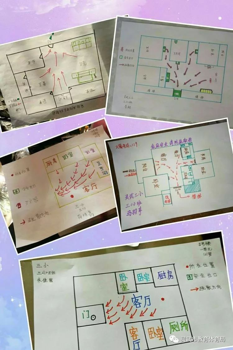 校園動態靈武市第三小學學生家庭消防安全疏散圖剪影