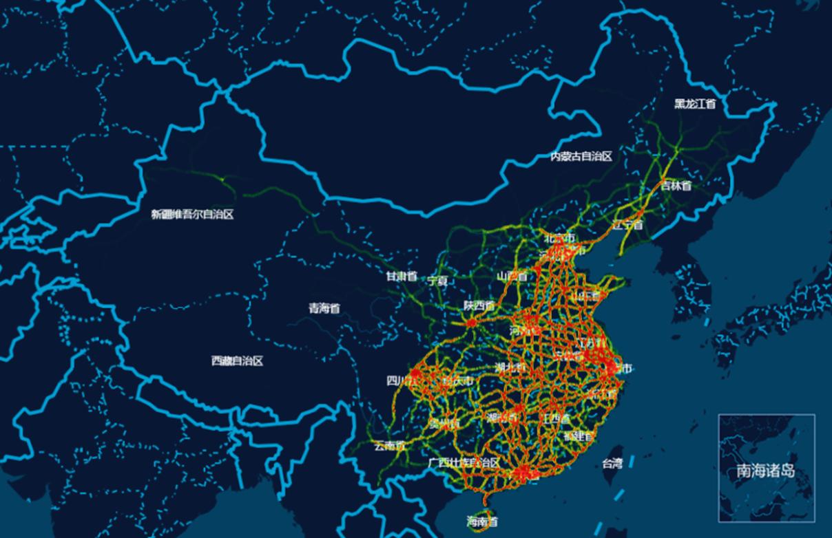 春運期間全國公路網交通量分佈預測圖