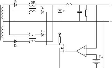 全桥开关电路变压器二次双半波整流各接一个磁放大器sr,其铁心绕有