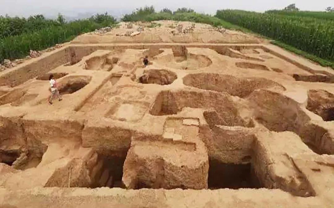 遺址出土遺物主要有繩紋筒,板瓦,捲雲紋瓦當,空心磚,方磚,條形磚等