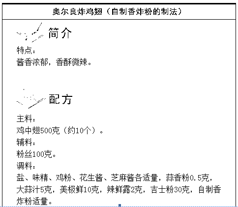 奥尔良鸡翅配料表图片