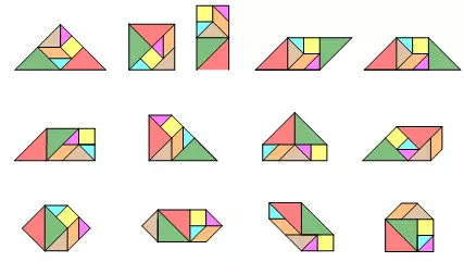 七巧板拼形状各异图形图片